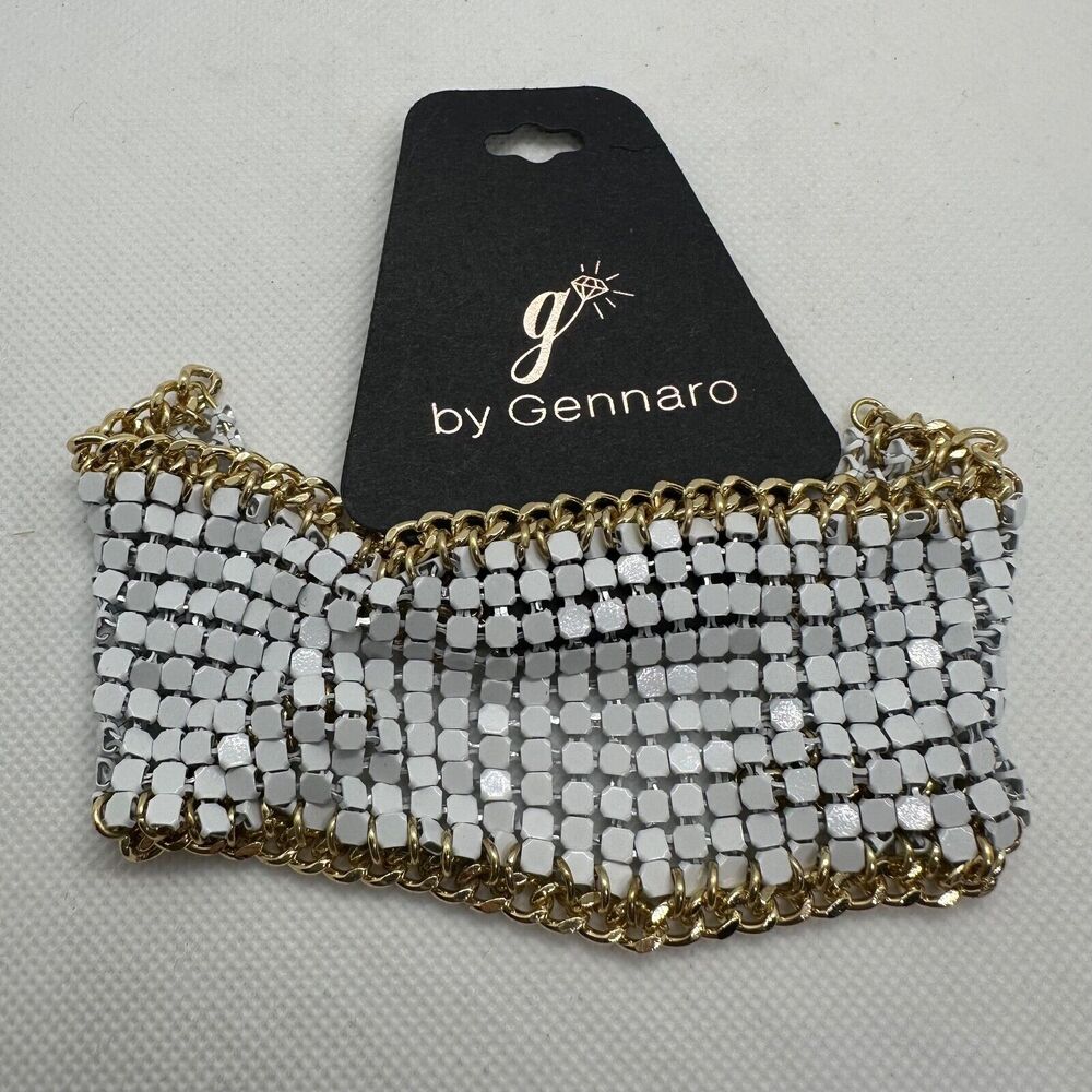 G by Gennaro Gold Tone and White Mesh 2" Adjustable Cuff Bracelet New
